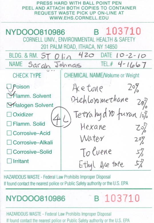 An example Hazardous Waste label